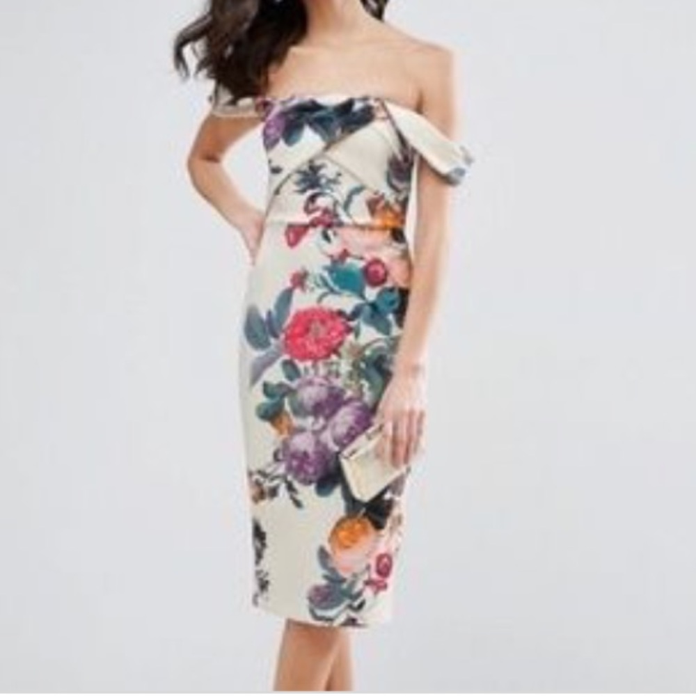 ASOS off shoulder floral scuba dress